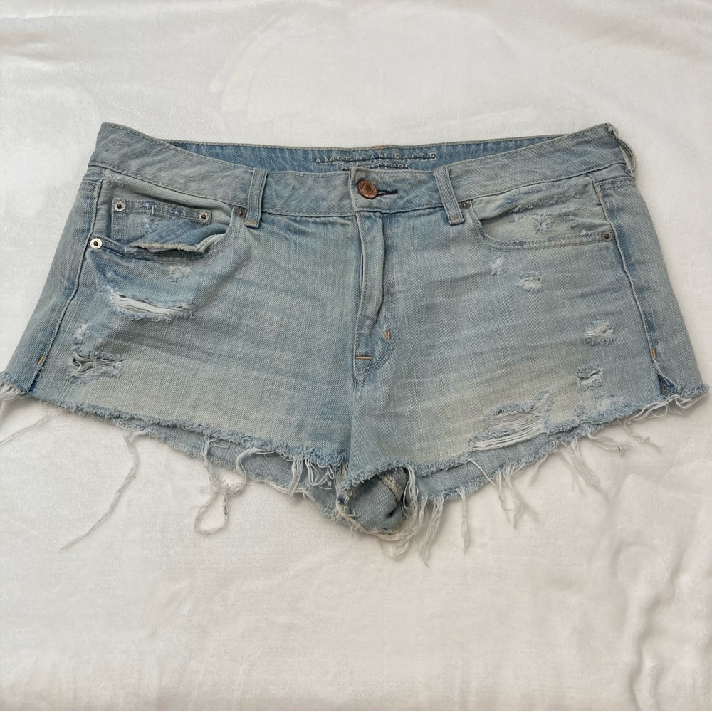 American Eagle Boy Midi Jean Shorts Size 14 Distressed Raw Cutoff Hem